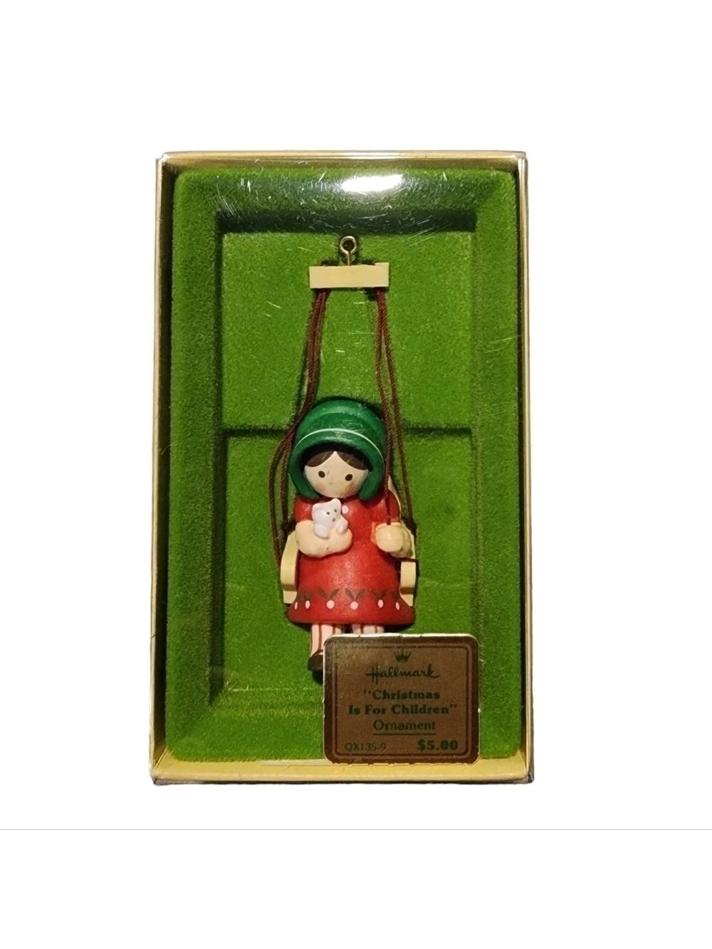 Vtg Hallmark Christmas is for Children Ornament 1979 Girl Swinging with kitten